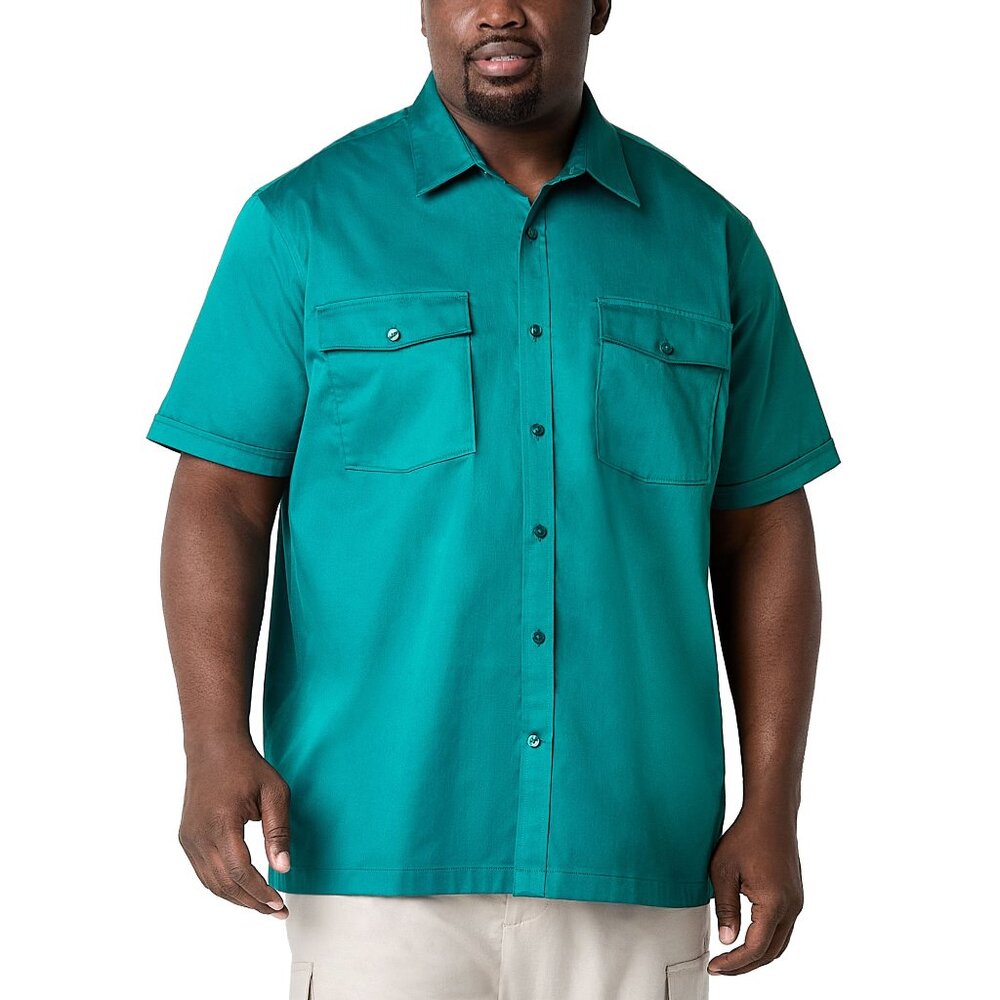 New! Shaquille O'Neal XLG Satin Utility Shirt Men's Big & Tall XLT Button Down